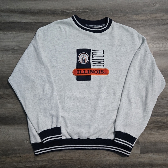 VINTAGE 90s ILLINI ILLINOIS Sweatshirt XL BENCHMARK Franklin Mills Crewneck USA - Picture 10 of 10